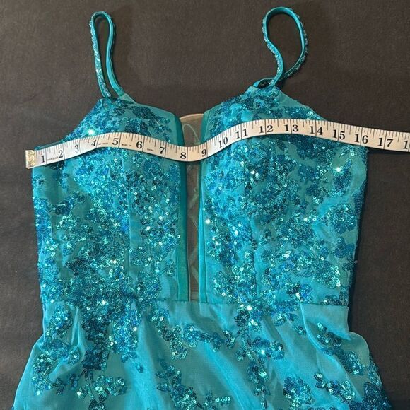 Women’s Blue Mermaid Fit Prom Party Dress Sparkly Sequins Leg Slit Size 2 NEW - Picture 9 of 11